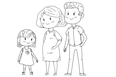 Küçük çocukları olan anne ve baba. Mutlu bir aile. Hamile kadın.