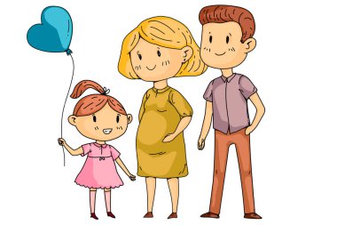 Küçük çocukları olan anne ve baba. Mutlu bir aile. Hamile kadın.