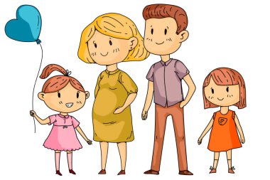 Küçük çocukları olan anne ve baba. Mutlu bir aile. Hamile kadın.