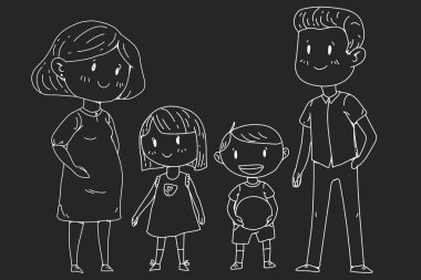 Küçük çocukları olan anne ve baba. Mutlu bir aile. Hamile kadın.