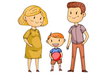 Küçük çocukları olan anne ve baba. Mutlu bir aile. Hamile kadın.