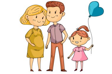 Küçük çocukları olan anne ve baba. Mutlu bir aile. Hamile kadın.