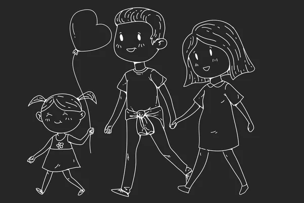 Familia de dibujos animados con mujeres embarazadas y niños pequeños . — Vector de stock