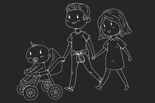 Familia de dibujos animados con mujeres embarazadas y niños pequeños . — Vector de stock