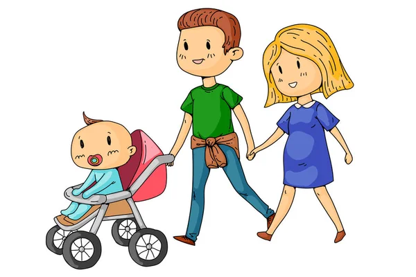 Hamile kadın ve küçük çocuklar ile Karikatür aile.