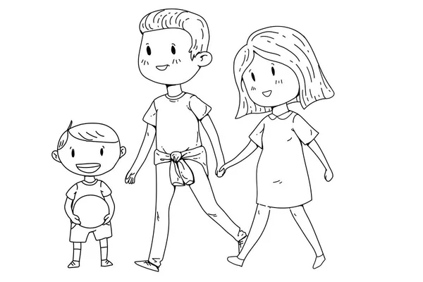 Familia de dibujos animados con mujeres embarazadas y niños pequeños . — Vector de stock