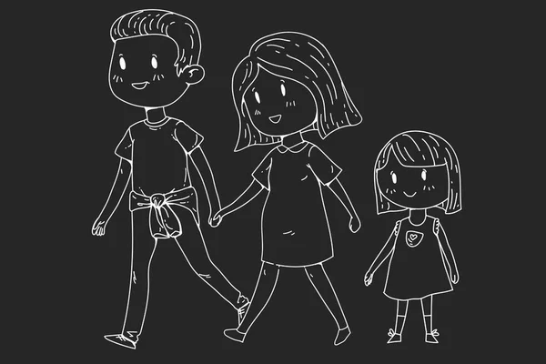 Familia de dibujos animados con mujeres embarazadas y niños pequeños . — Vector de stock