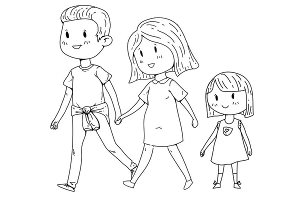 Família dos desenhos animados com mulher grávida e crianças pequenas . — Vetor de Stock