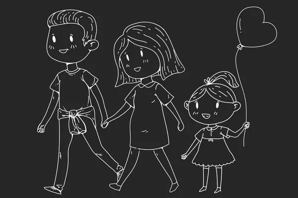 Familia de dibujos animados con mujeres embarazadas y niños pequeños . — Vector de stock