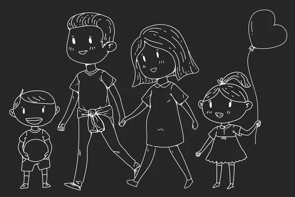 Familia de dibujos animados con mujeres embarazadas y niños pequeños . — Vector de stock