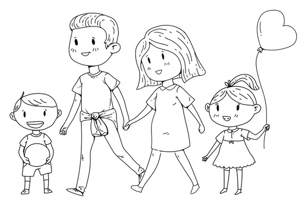 Familia de dibujos animados con mujeres embarazadas y niños pequeños . — Vector de stock