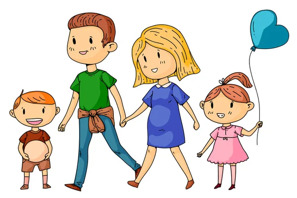 Familia de dibujos animados con mujeres embarazadas y niños pequeños . — Vector de stock