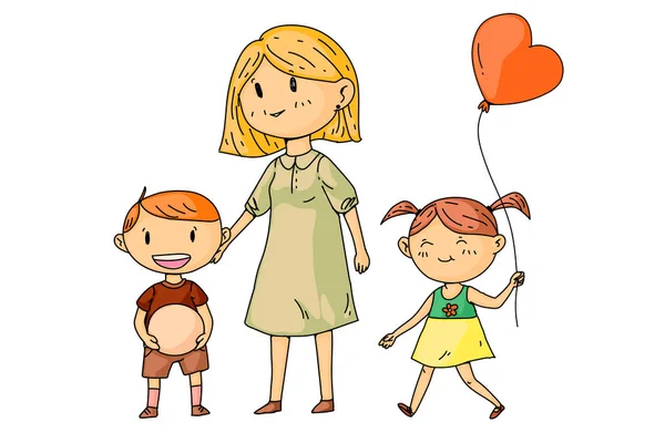 Μητέρα ή δασκάλα με μικρά παιδιά — Διανυσματικό Αρχείο