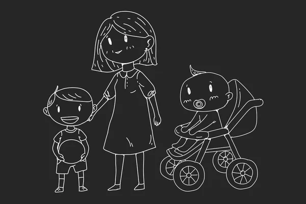 Madre o maestra con niños pequeños — Vector de stock