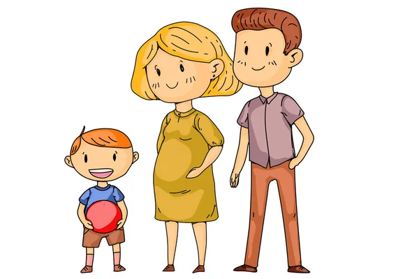 Madre y padre con niños pequeños. Familia feliz. Mujer embarazada. . — Vector de stock