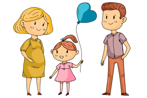 Matka i ojciec z małymi dziećmi. Szczęśliwa rodzina. Kobieta w ciąży. — Wektor stockowy