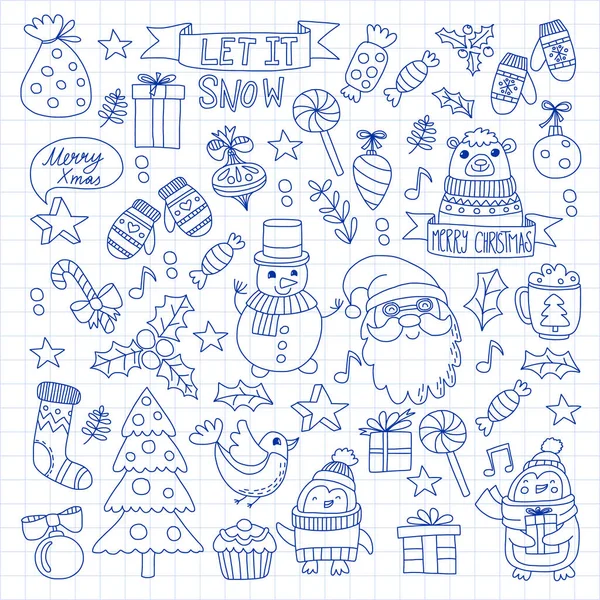 Christmas element in doodle kids drawing style. Vector pattern. — Stock Vector