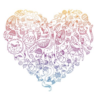 Kabile elemanları ve hayvanlar ile Afrika deseni