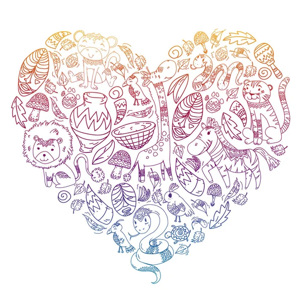 Kabile elemanları ve hayvanlar ile Afrika deseni