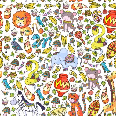 Etnik dikişsiz desen çocuk kumaş, tekstil, kreş duvar kağıdı.