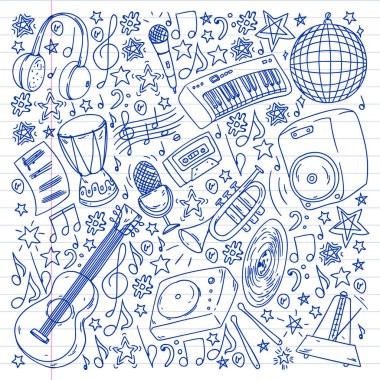 Posterler, afişler için müzik desen. Müzik Festivali, karaoke, disko, rock.