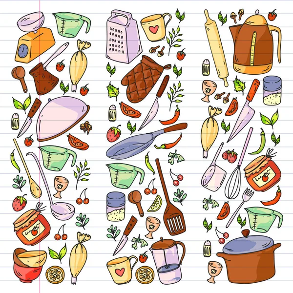 Kookles. Keukengerei, utencils. Voedsel en keuken pictogrammen. — Stockvector