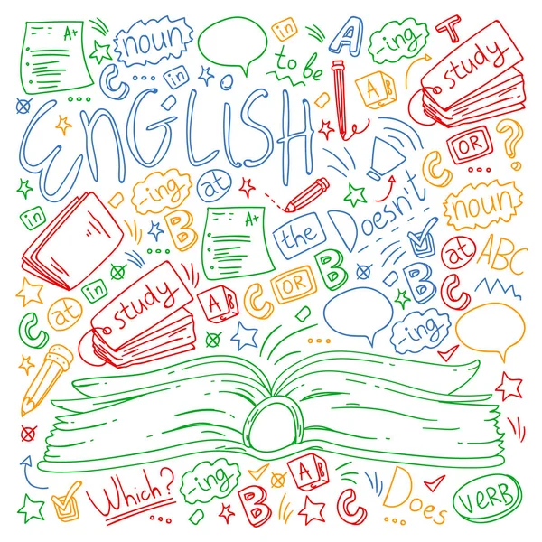Språkskola för vuxen, barn. Kurser i engelska, klass. — Stock vektor