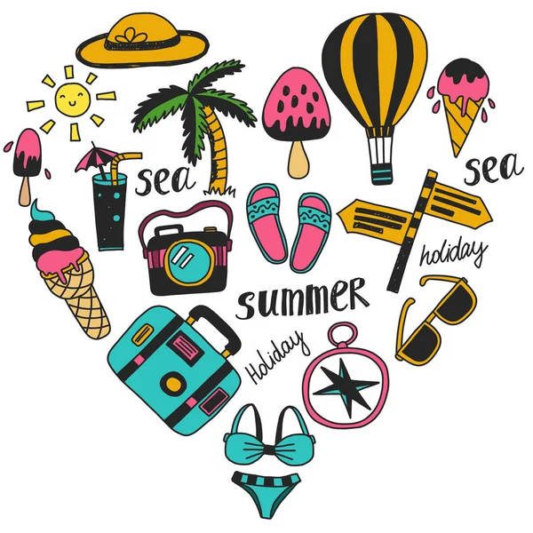 Patrón de vector de viaje con globo, palma, helado, cámara. Vacaciones de verano . — Vector de stock