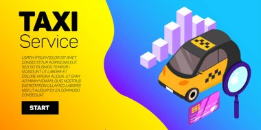 Taksi arabası vektör afişi. Taksi servisi düz mockup.