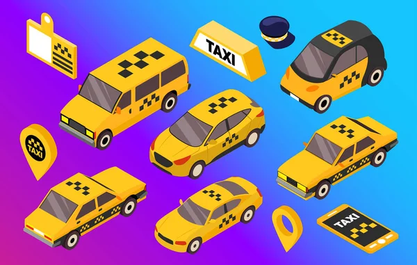 Taxi flat illustration on color background. Images of cars for infographic. — Stock Vector