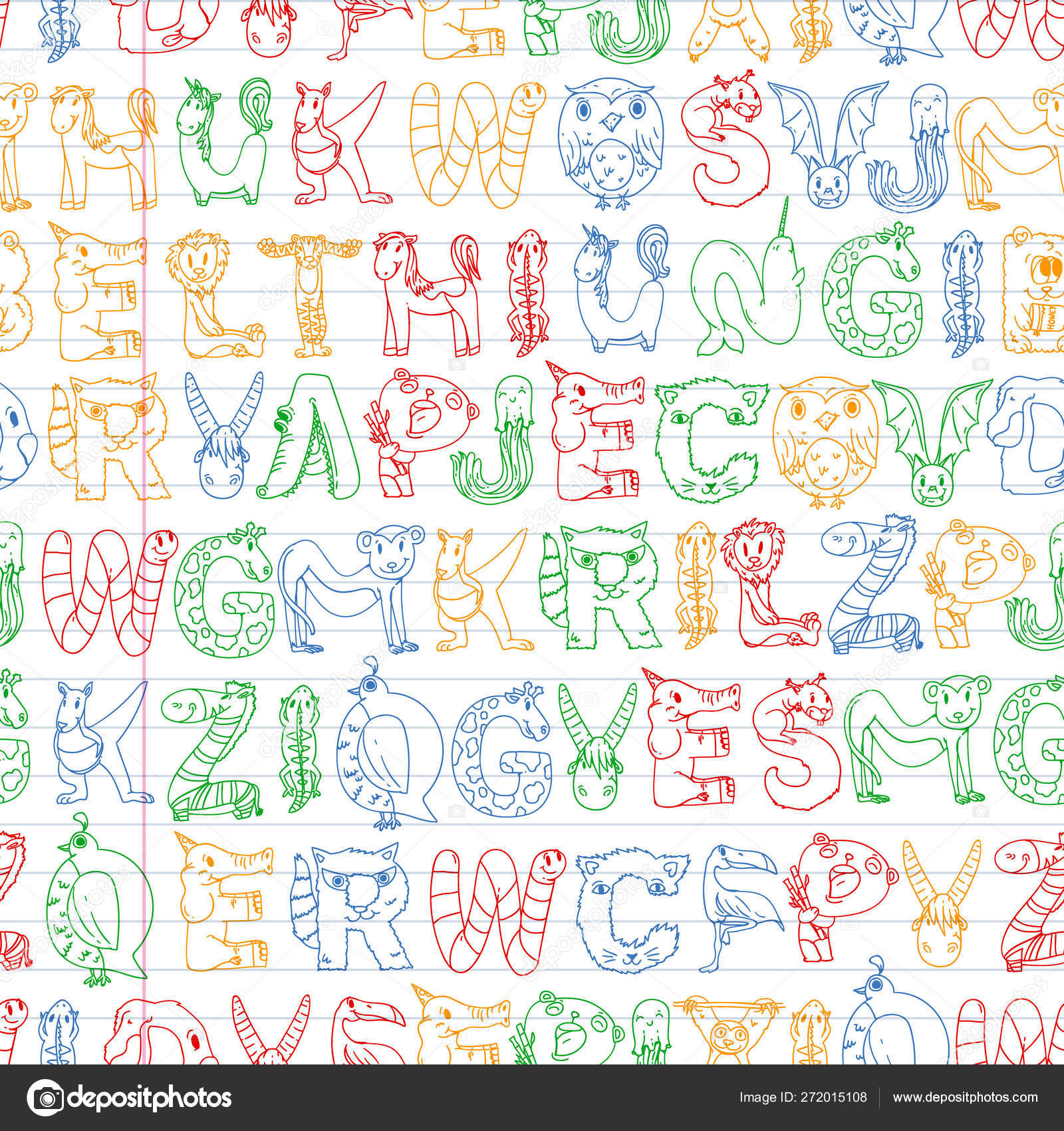 Animal alphabet. Zoo alphabet. Letters from A to Z. Cartoon cute