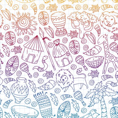 Kabile elemanları ve hayvanlar ile Afrika deseni