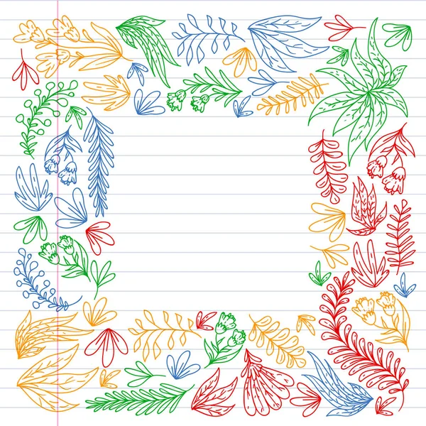 手矢量绘制花卉，叶子元素。标志、贺卡、婚礼设计的图案. — 图库矢量图片