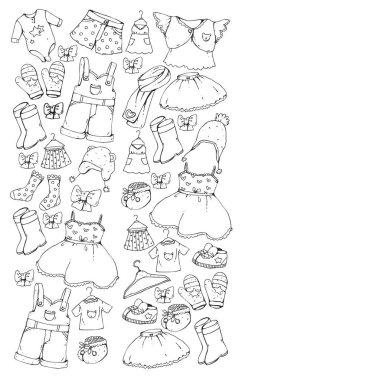 Çocuk kıyafetleri. Bebekler için arka plan, çocuk kalıpları.