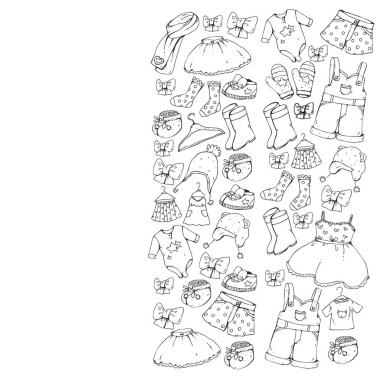 Çocuk kıyafetleri. Bebekler için arka plan, çocuk kalıpları.