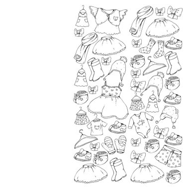 Çocuk kıyafetleri. Bebekler için arka plan, çocuk kalıpları.