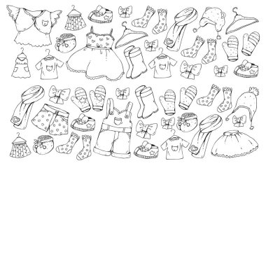 Çocuk kıyafetleri. Bebekler için arka plan, çocuk kalıpları.