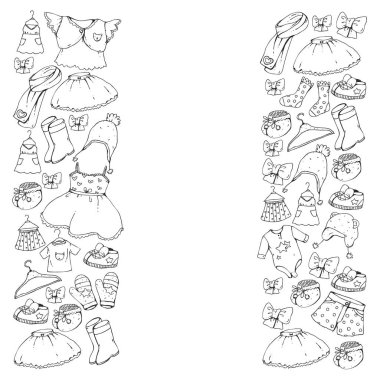 Çocuk kıyafetleri. Bebekler için arka plan, çocuk kalıpları.