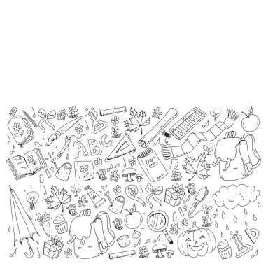 Geri okul vektör desene. Çocuklar için eğitim simgeler.