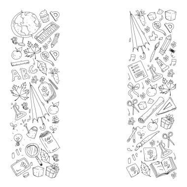 Geri okul vektör desene. Çocuklar için eğitim simgeler.