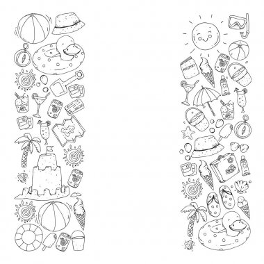 Vektör seamless modeli ile seyahat ve plaj kutsal kişilerin resmi.