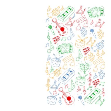 Müzik arka plan desenleri için. Müzik aletleri ile vektör çizim.