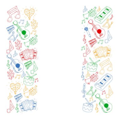 Müzik arka plan desenleri için. Müzik aletleri ile vektör çizim.