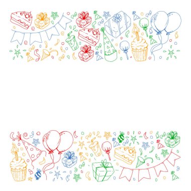 Doğum günü partisi. Desen davetiye, afiş, şablonlar için.