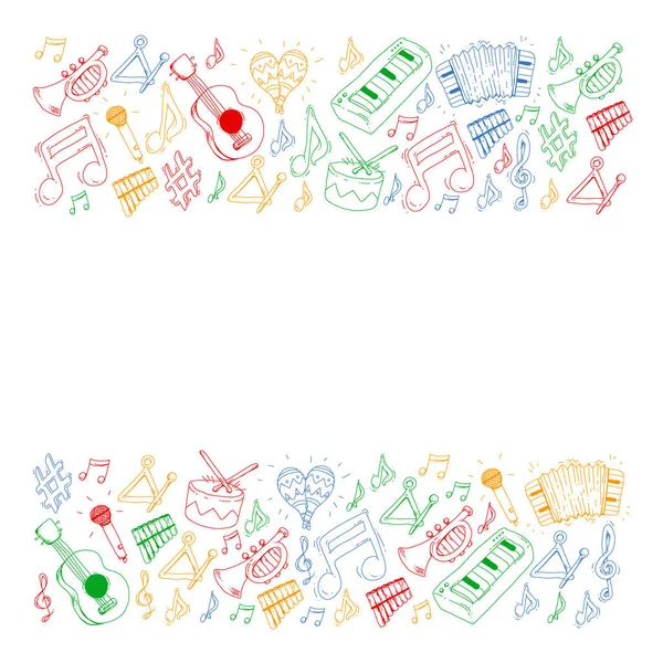 Müzik arka plan desenleri için. Müzik aletleri ile vektör çizim.