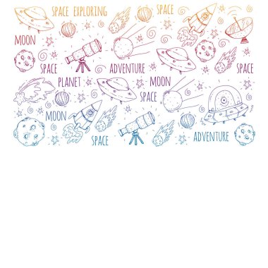 Uzay vektör çizim. Bilim, teknoloji desen. Roket ve uzay.