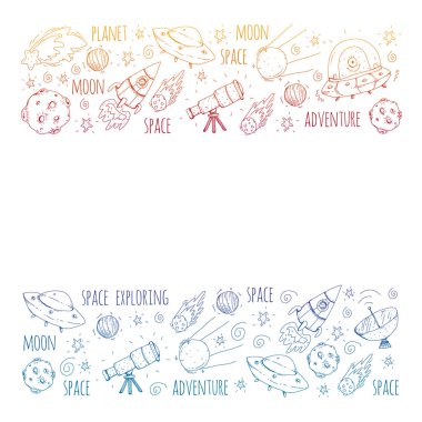 Uzay vektör çizim. Bilim, teknoloji desen. Roket ve uzay.