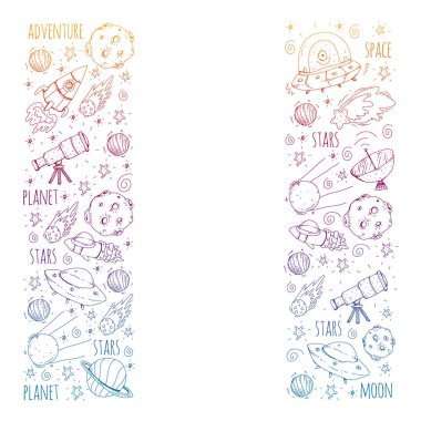 Uzay vektör çizim. Bilim, teknoloji desen. Roket ve uzay.