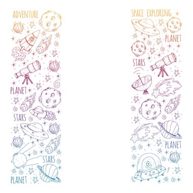 Uzay vektör çizim. Bilim, teknoloji desen. Roket ve uzay.