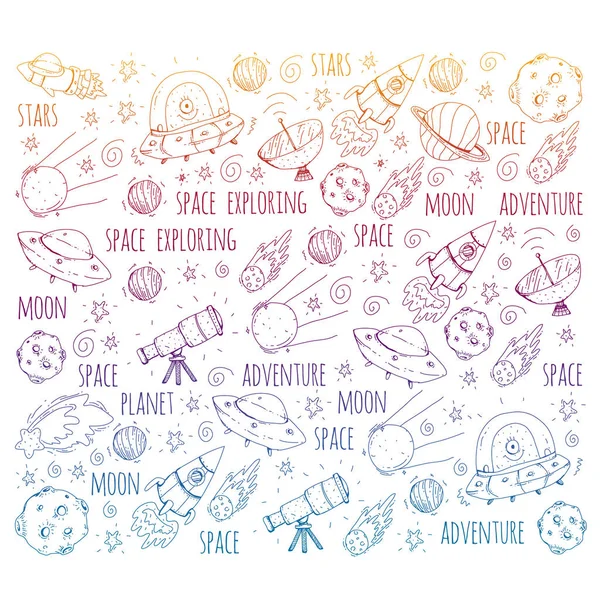 Uzay vektör çizim. Bilim, teknoloji desen. Roket ve uzay.